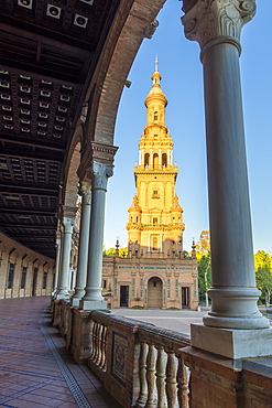 Southern Tower at Plaza de Espana, Seville, Andalusia, Spain, Europe