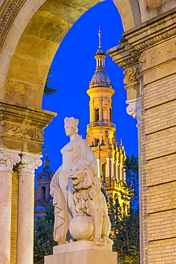 Northern Tower of Plaza de Espana, Seville, Andalusia, Spain, Europe