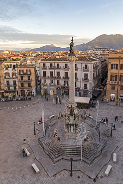 Colonna dell'Immacolata Monument at San Domenico Square near Vucciria, Palermo, Sicily, Italy, Europe