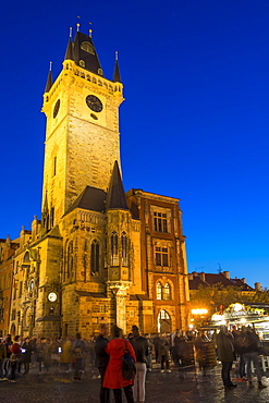 The old town hall at dusk, UNESCO World Heritage Site, Prague, Bohemia, Czech Republic, Europe