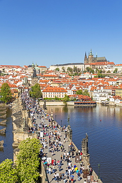 Elevated view from the Old Town Bridge Tower over Prague Castle and the Mala Strana District, UNESCO World Heritage Site, Prague, Bohemia, Czech Republic