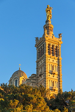 Notre Dame de la Garde church at last sunlight, Marseille, Bouches du Rhone, Provence, France, Europe