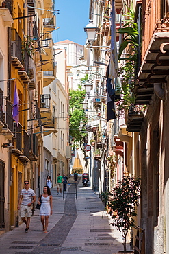 People walking on street in Cagliari, Sardinia, Italy, Europe