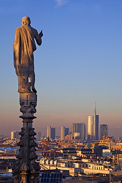 View from the terrace of the Cathedral, Milan, Lombardy, Italy, Europe