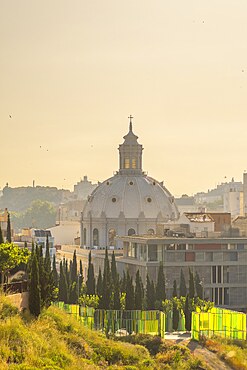 dome of the Iglesia de la Caridad, view from the Molinete Archeological Park, Cartagena, Murcia, Spain