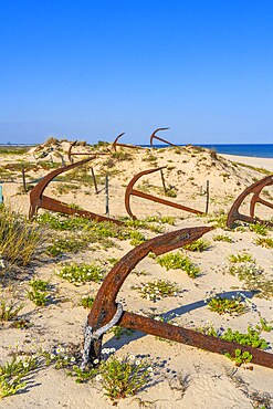 The anchor cemetery, along the beach of Barril, Tavira, Algarve, Portugal