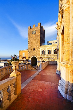 Clock Tower and Middle Gate, Taormina, Messina, Sicily, Italy