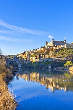 View from the Port and Bridge of Alcantara,, Toledo, Castile-La Mancha, Spain