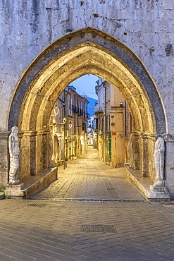 Bell tower and arch of St. Peter, Isernia, Molise, Italy