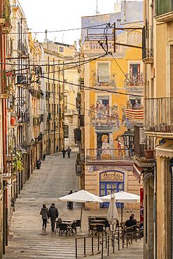 Facade with mural of Carles Arola Vera on Plaça dels Sedassos, Spain, Tarragona, Catalonia, Spain