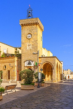 Clock tower, Piazza San Vincenzo, Ugento, Lecce, Salento, Apulia, Italy