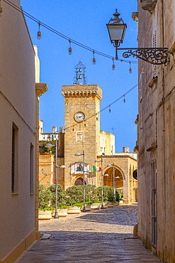 Clock tower, Piazza San Vincenzo, Ugento, Lecce, Salento, Apulia, Italy