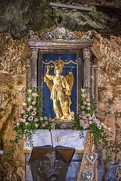 Statue of St. Michael the Archangel, Sanctuary of St. Michael the Archangel, World Heritage Site, UNESCO, Monte Sant'Angelo, Foggia, Apulia, Italy