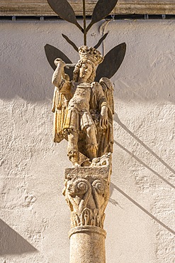 Gargano sculptor, Column with Saint Michael, 1656, Monte Sant'Angelo, via Reale Basilica, Monte Sant'Angelo, Foggia, Apulia, Italy