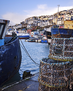 The colourful houses on the hillside above the harbour of Brixham, Devon, England, United Kingdom, Europe