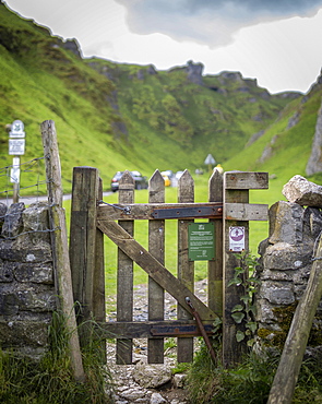 A gate to Winatts Pass, Peak District, Derbyshire, England, United Kingdom, Europe