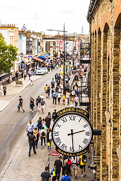 The old style clock at Camden Lock Market in Camden, London, England, United Kingdom, Europe