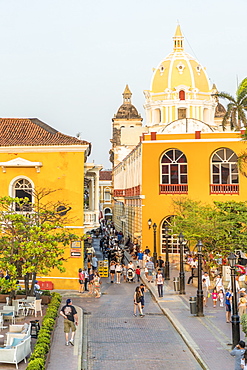 A typical street view in Cartagena de Indias, Colombia, South America