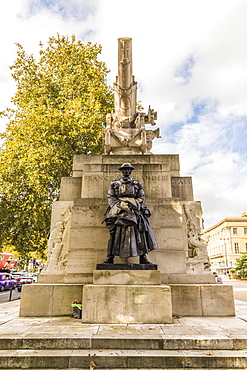 A bronze statue of the artillery captain on the Royal Artillery Memorial, on Hyde Park Corner, London, England, United Kingdom, Europe