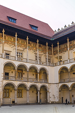 The 16th century Renaissance courtyard, Wawel Royal Castle, UNESCO World Heritage Site, in the medieval old town, in Krakow, Poland, Europe