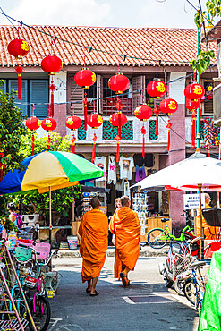 Monks in George Town, UNESCO World Heritage Site, Penang Island, Malaysia, Southeast Asia, Asia