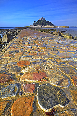 The cobbled causeway leading to St. Michael's Mount at Marazion, Cornwall, England, United Kingdom, Europe