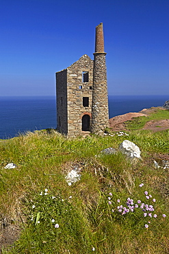 The ruins of Wheal Owles tin mine on the cliff tops near Botallack, Cornwall, England, United Kingdom, Europe