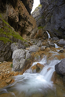 The Gordale beck flowing through the narrow limestone gorge of Gordale Scar, North Yorkshire, England, United Kingdom, Europe