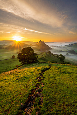 View of Parkhouse Hill at sunrise on an atmospheric morning, Peak District National Park, Derbyshire, England, United Kingdom, Europe