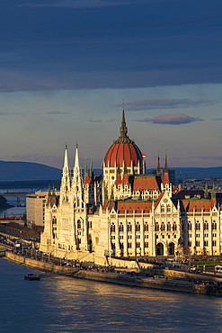 The Parliament building with dramatic light, UNESCO World Heritage Site, Budapest, Hungary, Europe