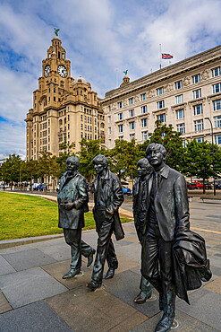 The bronze statue of The Beatles on the Liverpool Waterfront, Liverpool, Merseyside, England, United Kingdom, Europe