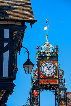 East Gate Clock and Tudor architecture, Chester, Cheshire, England, United Kingdom, Europe