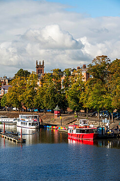 The Groves and River Dee with tourist boats, Chester, Cheshire, England, United Kingdom, Europe