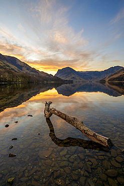 Lake Buttermere with Fleetwith Pike in the distance at sunrise, Lake District National Park, Cumbria