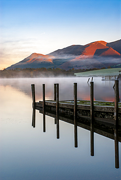 Misty sunrise at Derwentwater, Lake District, Cumbria
