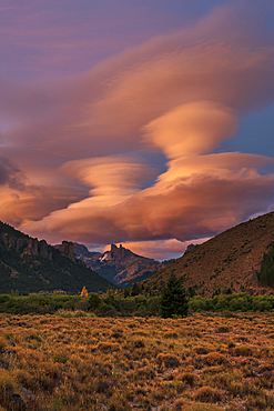 Lenticular cloud formation above The Chilean Saddle, Barilochie, Patagonia, Argentina, South America