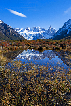 A typical autumnal Patagonian landscape with Mount Fitz Roy, El Chalten, Los Glaciares National Park, UNESCO World Heritage Site, Patagonia, Argentina, South America