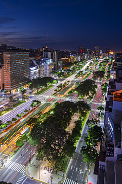 Night scene of 9 de Julio Avenue, Buenos Aires, Argentina, South America