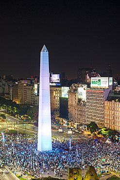 Thousands of football fans celebrating on 9 de Julio Avenue, Buenos Aires, Argentina, South America