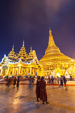 The Shwedagon Pagoda at night, Yangon (Rangoon), Myanmar (Burma), Asia