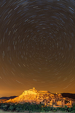 Star trails above The Kasbah Ait-Ben Haddou, UNESCO World Heritage Site, Morocco, North Africa, Africa