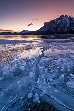 Ice fissure at Lake Abraham, Kootenay Plains, Alberta, Canadian Rockies, Canada, North America