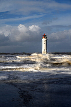 New Brighton lighthouse during stormy weather, The Wirral, Cheshire, England, United Kingdom, Europe