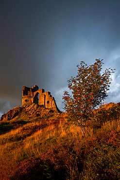 Dramatic moody evening light on The Folly at Mow Cop, Cheshire, England, United Kingdom, Europe