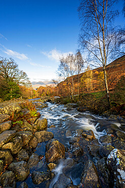 Ashness Bridge with flowing river in autumn, Lake District National Park, UNESCO World Heritage Site, Cumbria, England, United Kingdom, Europe