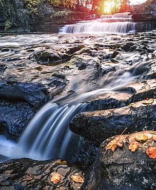 Lower Aysgarth Falls on the River Ure, autumn, Wensleydale, Yorkshire Dales National Park, North Yorkshire, England, United Kingdom, Europe