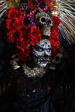 People participating in comparsas (street dances) during the Day of The Dead Celebration, Oaxaca City, Oaxaca, Mexico, North America