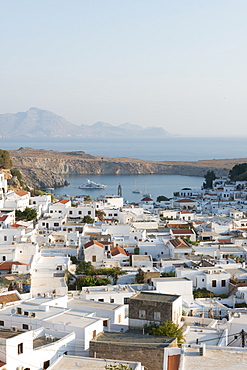 View over Lindos town, Rhodes, Dodecanese, Greek Islands, Greece, Europe