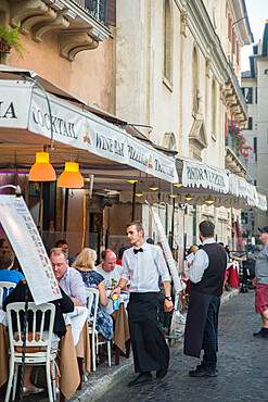 Waiter and outdoor cafe tables, Piazza Navona, Rome, Lazio, Italy, Europe