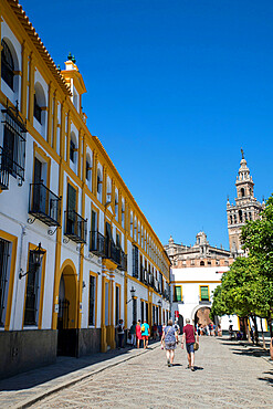 La Giralda and Patio de Bandaras, Seville, Andalucia, Spain, Europe